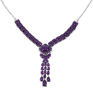 African Amethyst 20.35 ctw Floral Chandelier Necklace in Rhodium Over Sterling Silver 18 Inches