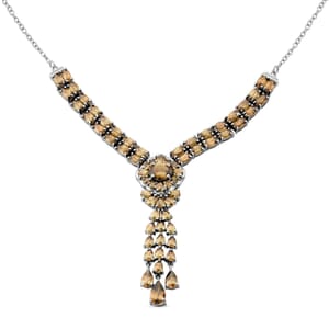 Brazilian Citrine 13.70 ctw Floral Chandelier Necklace in Rhodium Over Sterling Silver 18 Inches