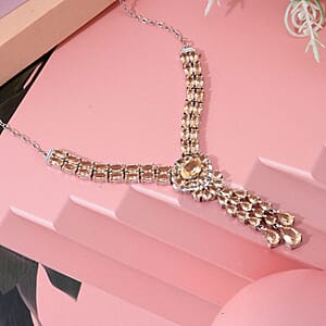 Brazilian Citrine 13.70 ctw Floral Chandelier Necklace in Rhodium Over Sterling Silver 18 Inches