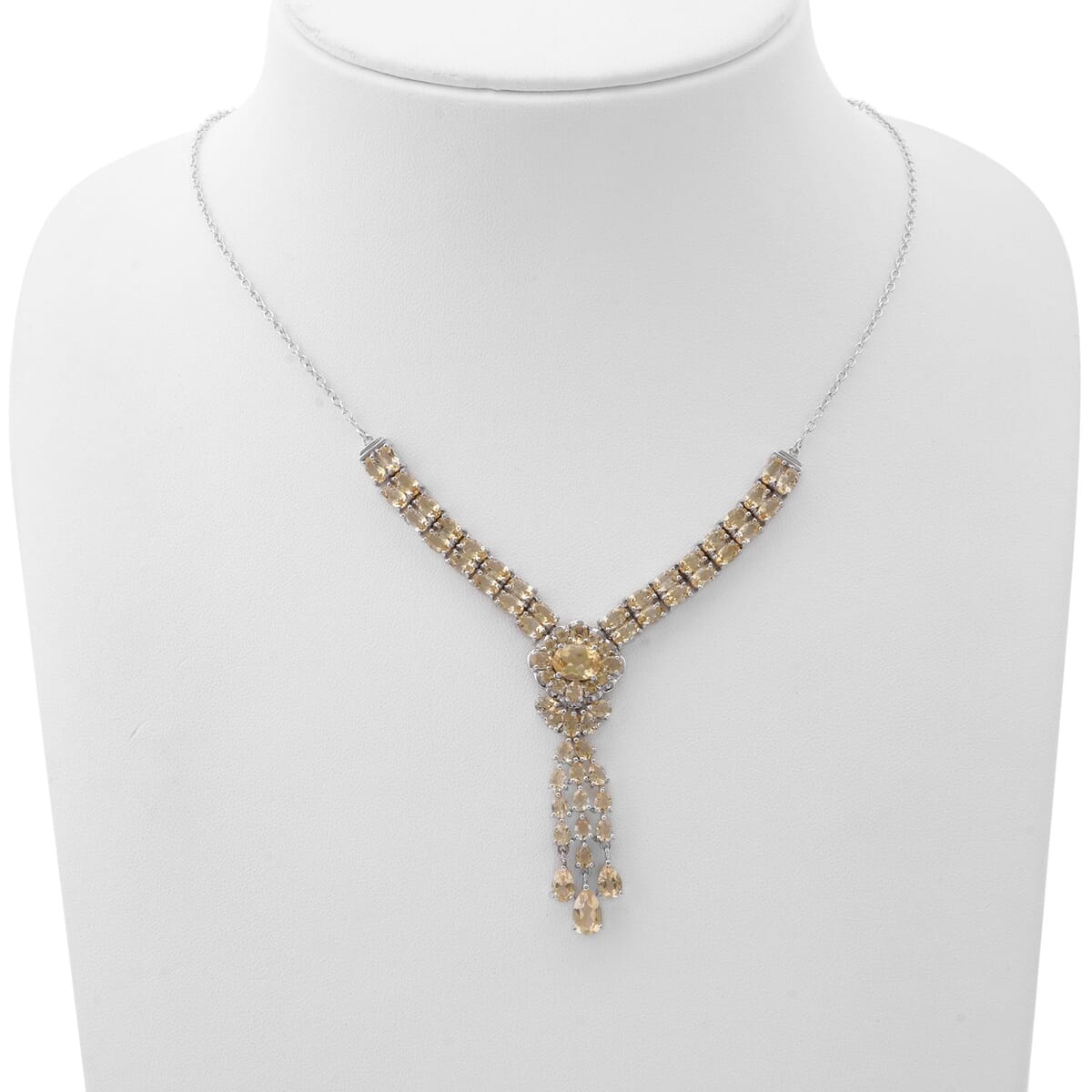 Brazilian Citrine 13.70 ctw Floral Chandelier Necklace in Rhodium Over Sterling Silver 18 Inches image number 2