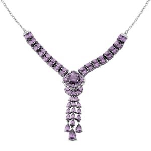 Rose De France Amethyst 14.30 ctw Floral Chandelier Necklace in Rhodium Over Sterling Silver 18 Inches