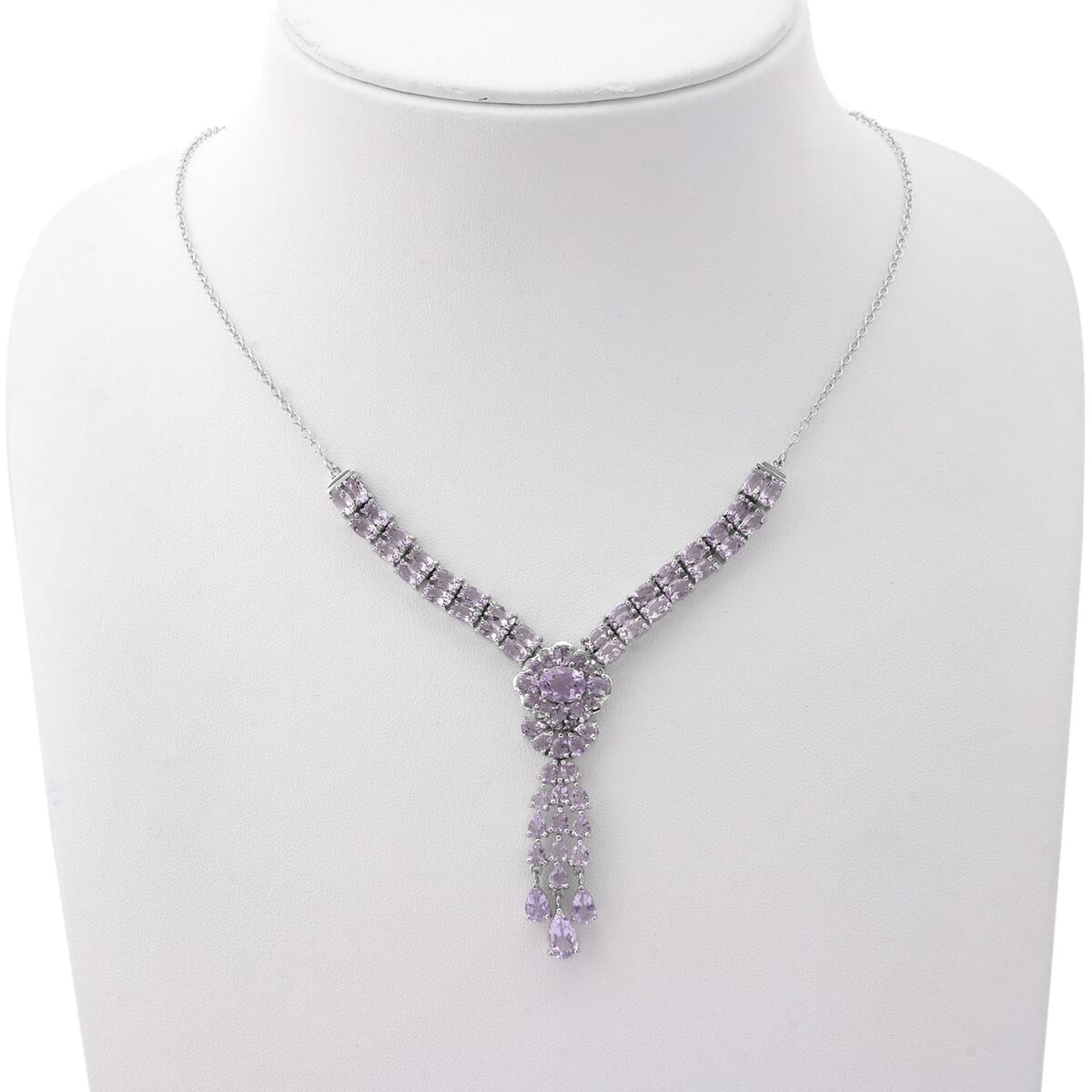 Rose De France Amethyst 14.30 ctw Floral Chandelier Necklace in Rhodium Over Sterling Silver 18 Inches image number 2