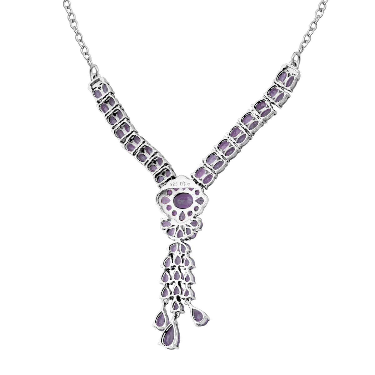 Rose De France Amethyst 14.30 ctw Floral Chandelier Necklace in Rhodium Over Sterling Silver 18 Inches image number 3