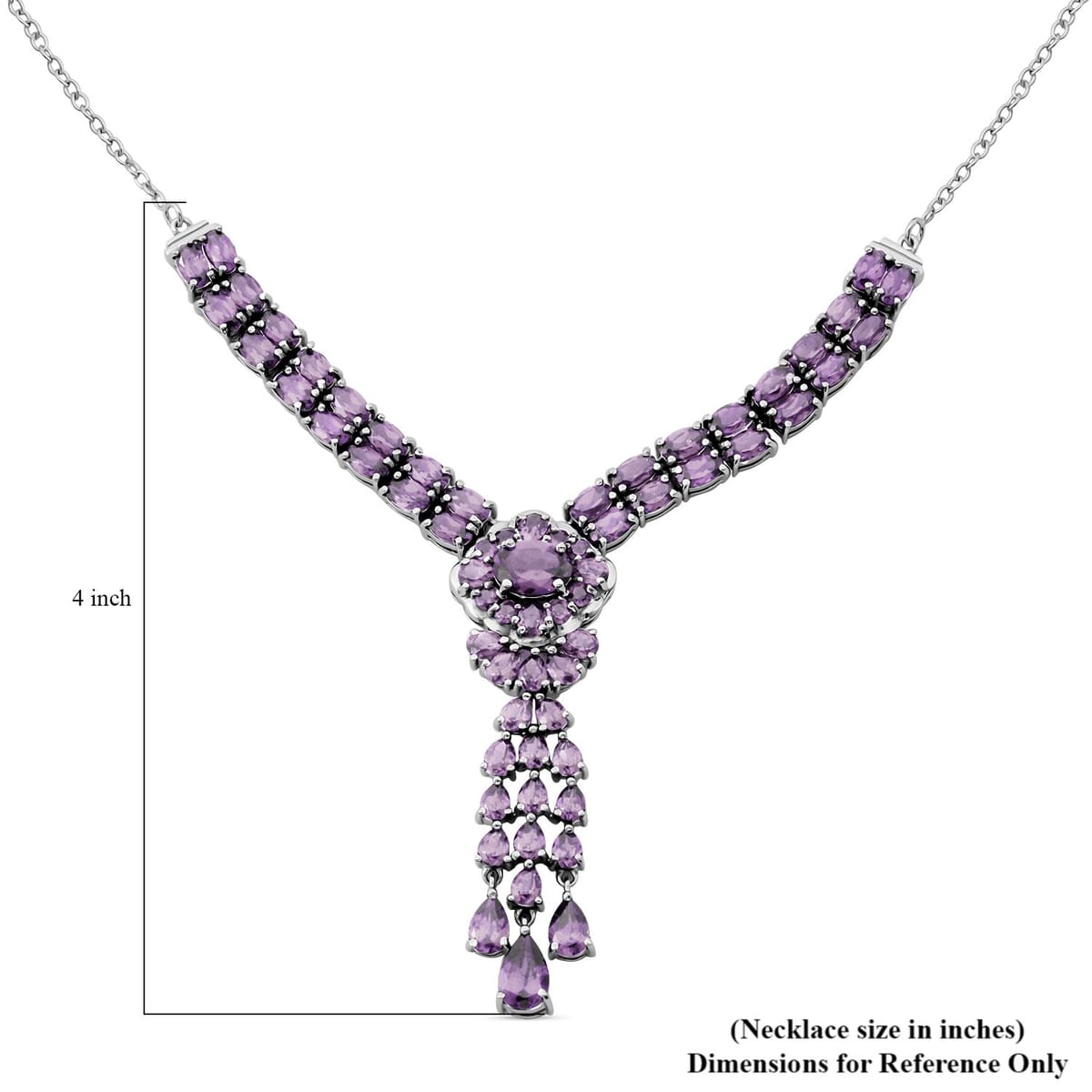 Rose De France Amethyst 14.30 ctw Floral Chandelier Necklace in Rhodium Over Sterling Silver 18 Inches image number 4