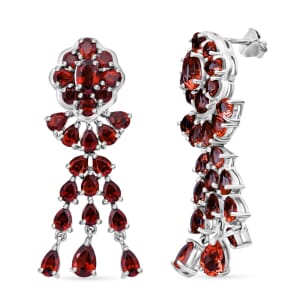 Mozambique Garnet 12.00 ctw Floral Chandelier Earrings in Rhodium Over Sterling Silver