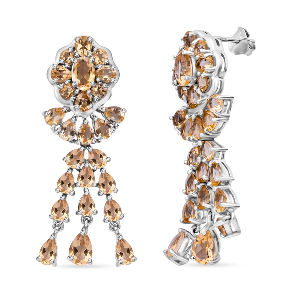 Brazilian Citrine 8.40 ctw Floral Chandelier Earrings in Rhodium Over Sterling Silver image number 0