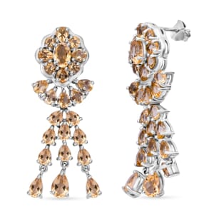 Brazilian Citrine 8.40 ctw Floral Chandelier Earrings in Rhodium Over Sterling Silver