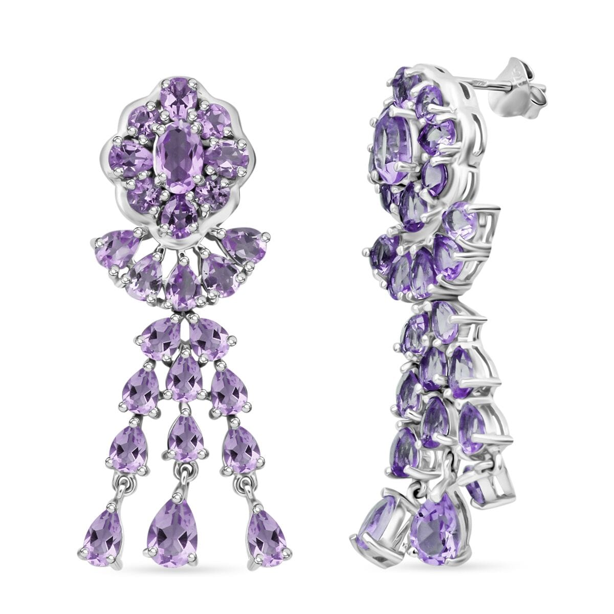 Rose De France Amethyst 8.70 ctw Floral Chandelier Earrings in Rhodium Over Sterling Silver image number 0