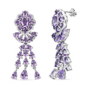 Rose De France Amethyst 8.70 ctw Floral Chandelier Earrings in Rhodium Over Sterling Silver