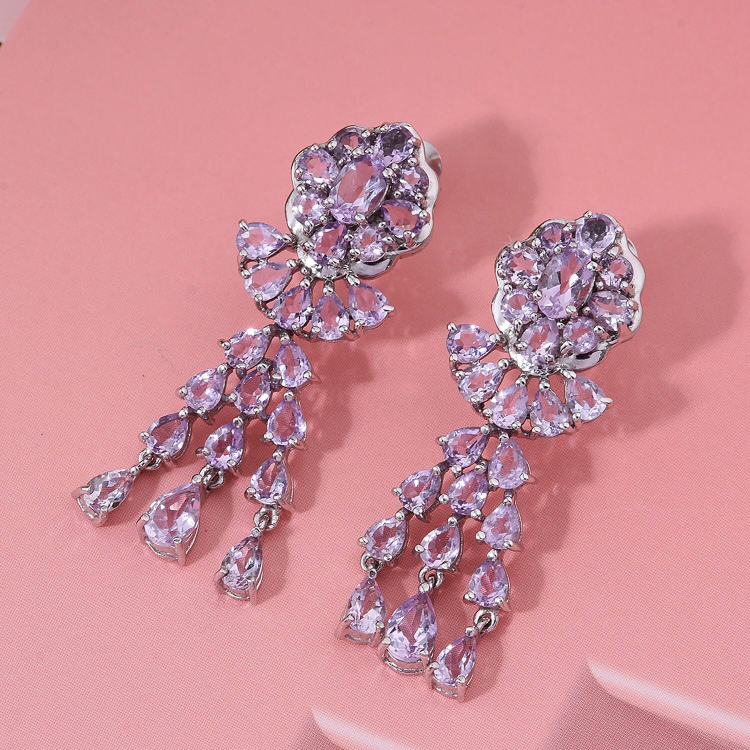 Rose De France Amethyst 8.70 ctw Floral Chandelier Earrings in Rhodium Over Sterling Silver