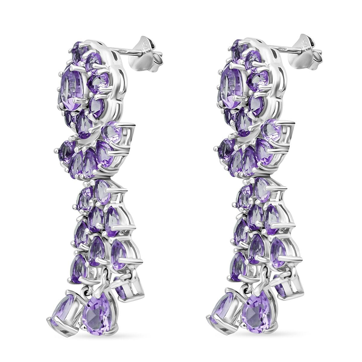 Rose De France Amethyst 8.70 ctw Floral Chandelier Earrings in Rhodium Over Sterling Silver