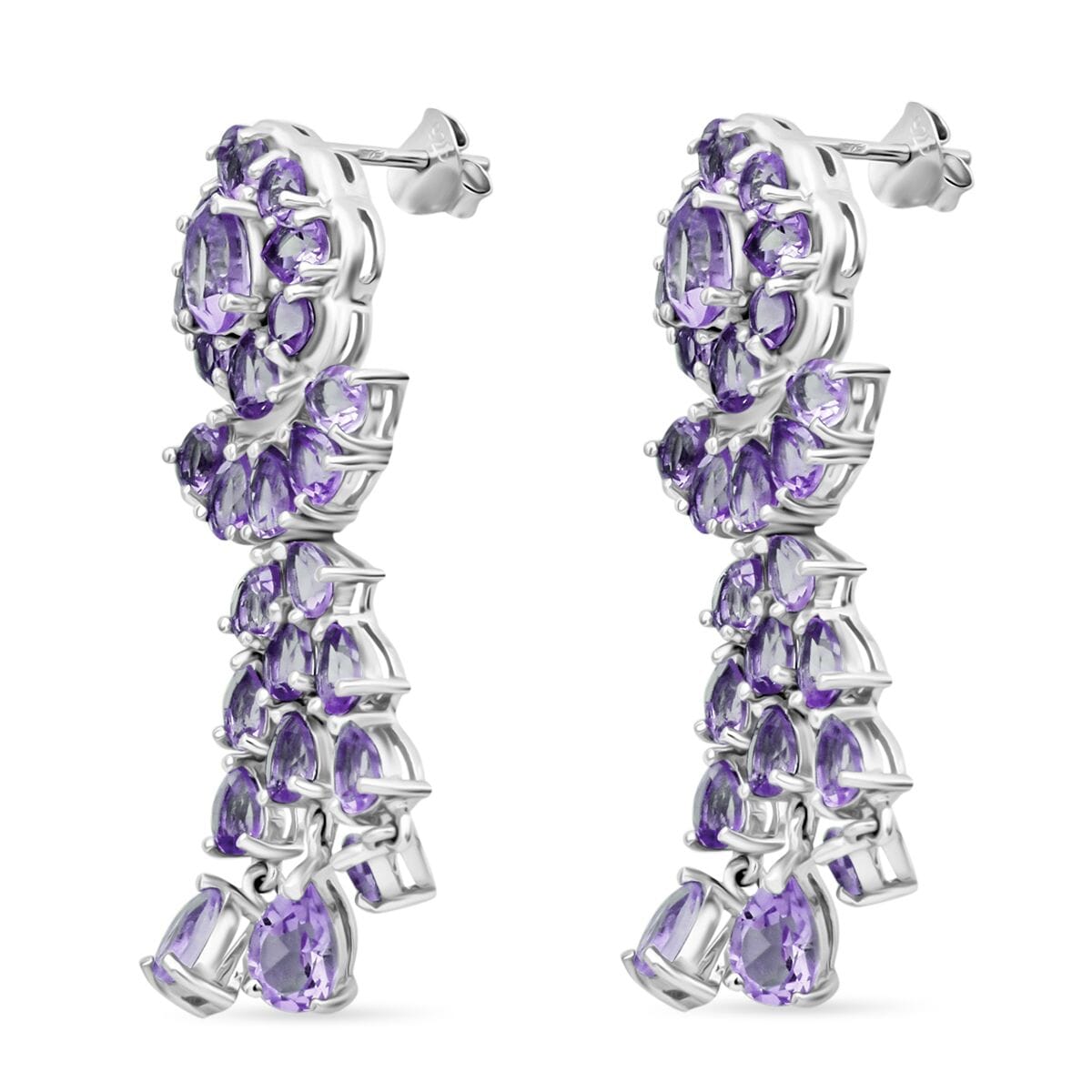 Rose De France Amethyst 8.70 ctw Floral Chandelier Earrings in Rhodium Over Sterling Silver image number 3