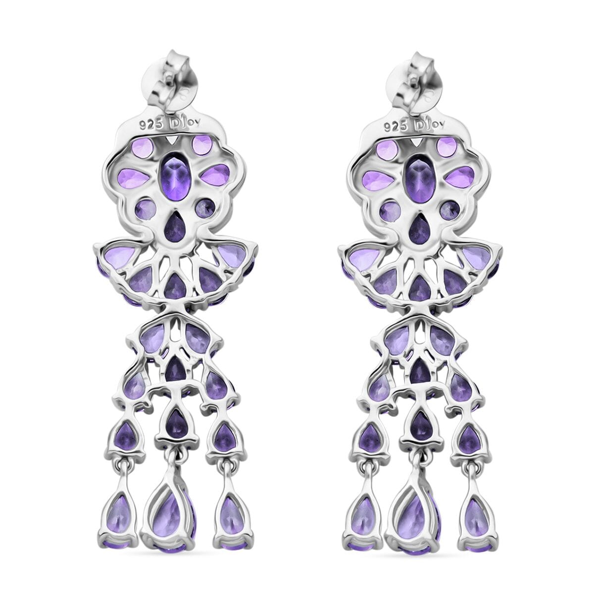 Rose De France Amethyst 8.70 ctw Floral Chandelier Earrings in Rhodium Over Sterling Silver image number 4