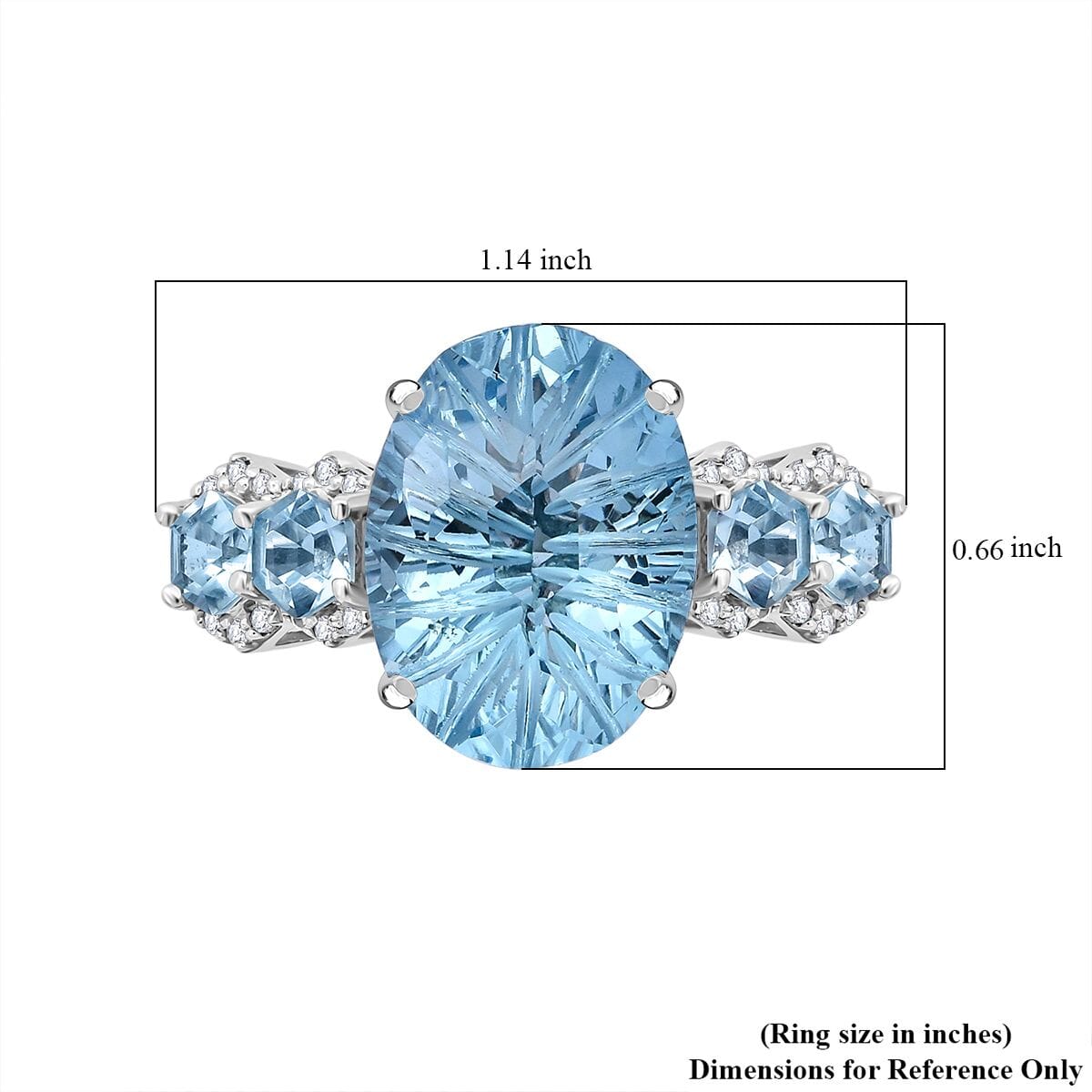 Honeycomb Cut Sky Blue Topaz, White Zircon Baroque 11.40 ctw Ring in Rhodium Over Sterling Silver (Size 9.0) image number 3