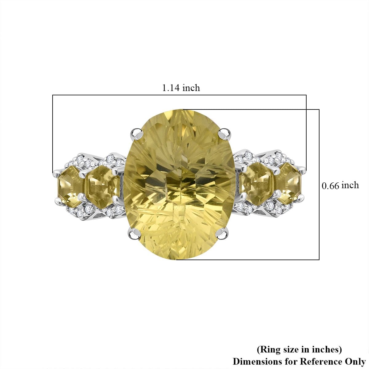 Honeycomb Cut Green Gold Quartz and White Zircon 11.40 ctw Baroque Ring in Rhodium Over Sterling Silver (Size 8.0) image number 5