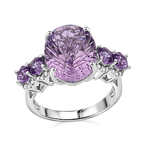 Honeycomb Cut Rose De France Amethyst and White Zircon 11.40 ctw Baroque Ring in Rhodium Over Sterling Silver (Size 10.0)