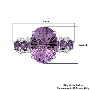 Honeycomb Cut Rose De France Amethyst and White Zircon 11.40 ctw Baroque Ring in Rhodium Over Sterling Silver (Size 6.0)