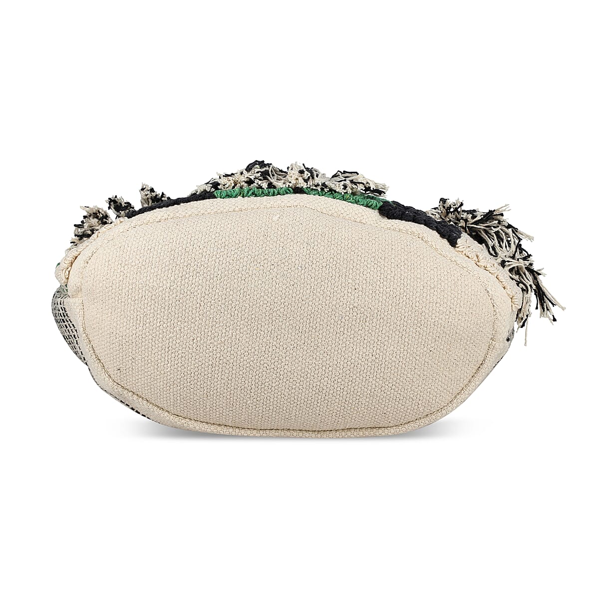 Green Cotton and Jacquard Tote Bag with Faux Leather Handle image number 7