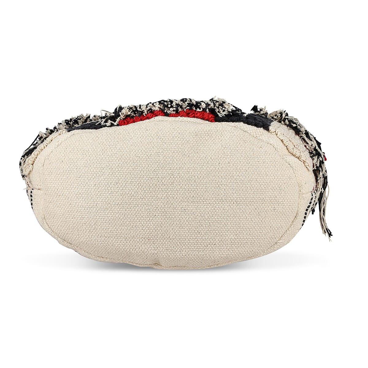 Maroon Cotton and Jacquard Tote Bag with Faux Leather Handle image number 6