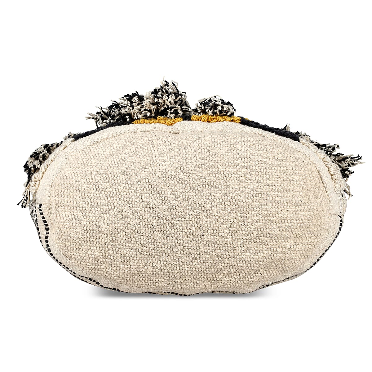 Mustard Yellow Cotton and Jacquard Tote Bag with Faux Leather Handle image number 7