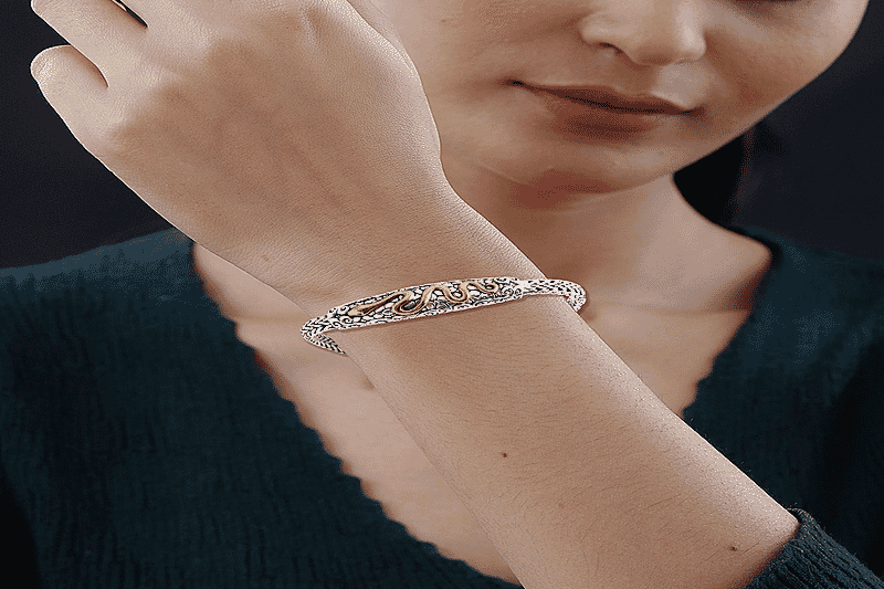 D'Joy Bali Legacy Tulang Naga Chain with Snake Bracelet in 22K Vermeil YG Over and Sterling Silver (7.25 In) 22.90 Grams