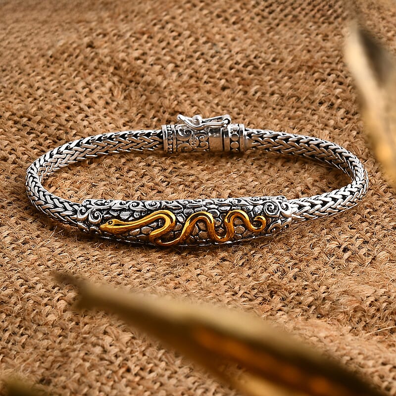 D'Joy Bali Legacy Tulang Naga Chain with Snake Bracelet in 22K Vermeil YG Over and Sterling Silver (8.00 In) 25.10 Grams