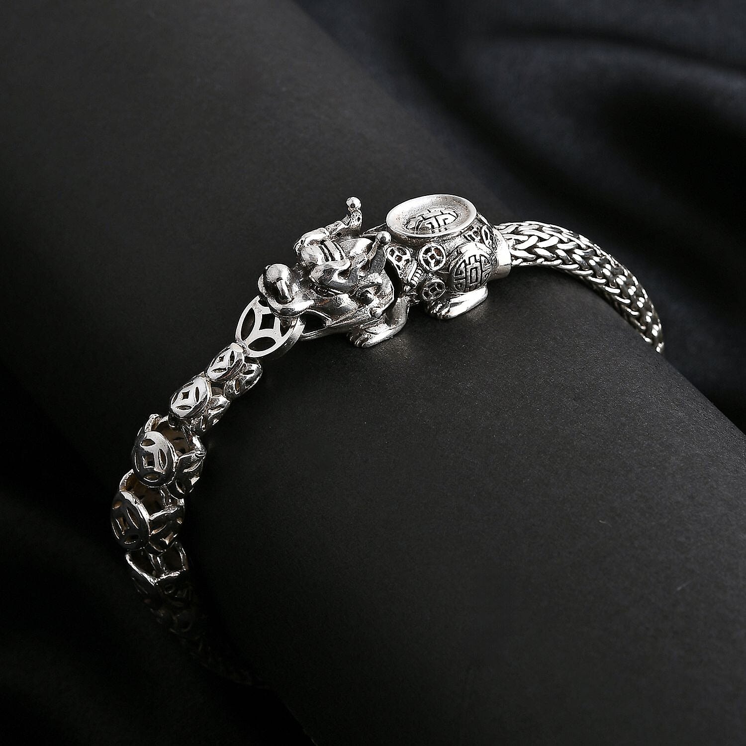 D'Joy Bali Legacy Tulangnaga Chain Pixiu Bracelet in Sterling Silver (7.25 In) 30.40 Grams