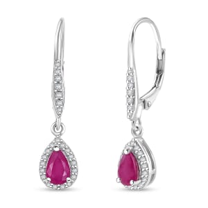D'Joy AAA Royal Ruby and White Zircon 1.60 ctw Lever Back Earrings in Rhodium Over Sterling Silver