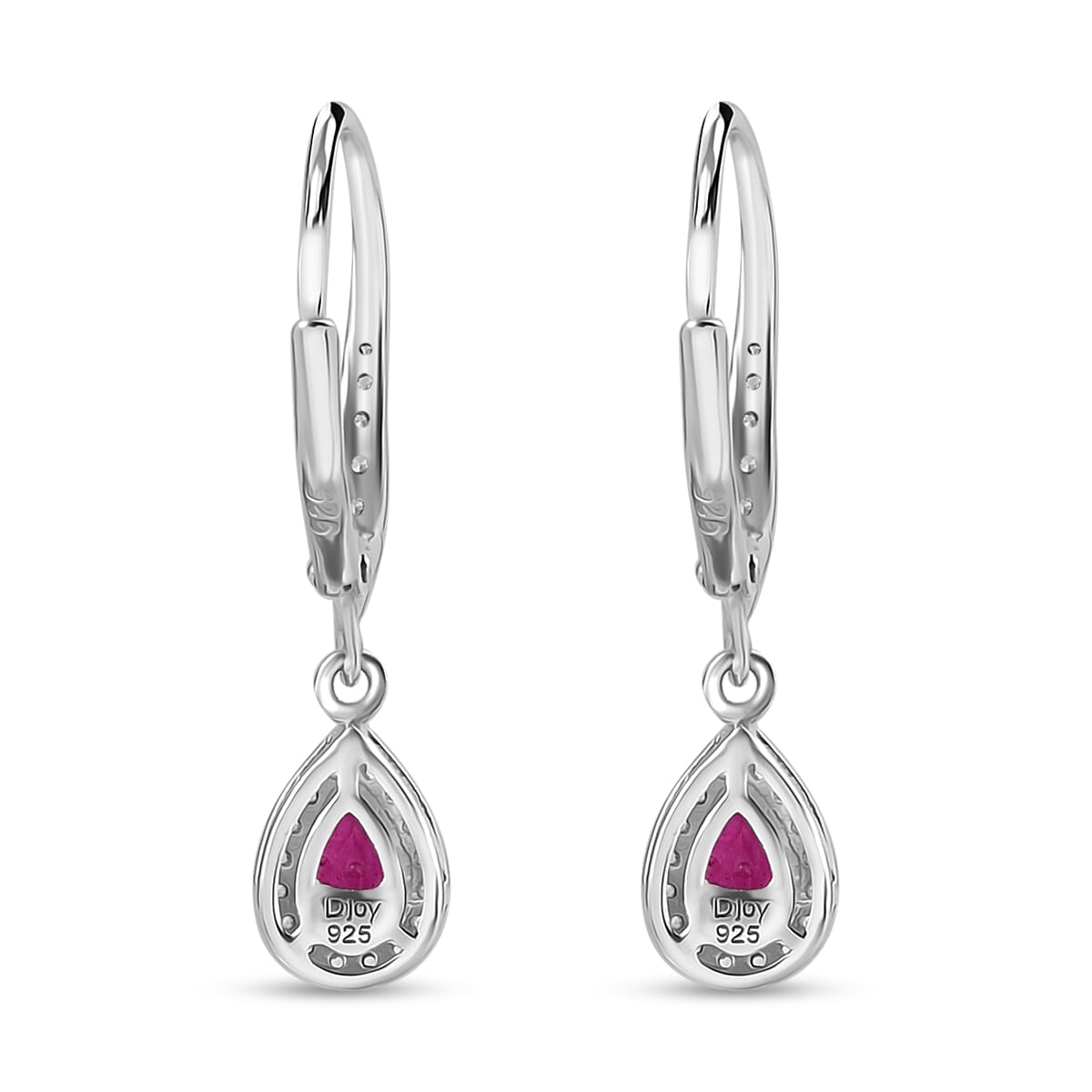 D'Joy AAA Royal Ruby and White Zircon 1.60 ctw Lever Back Earrings in Rhodium Over Sterling Silver image number 5