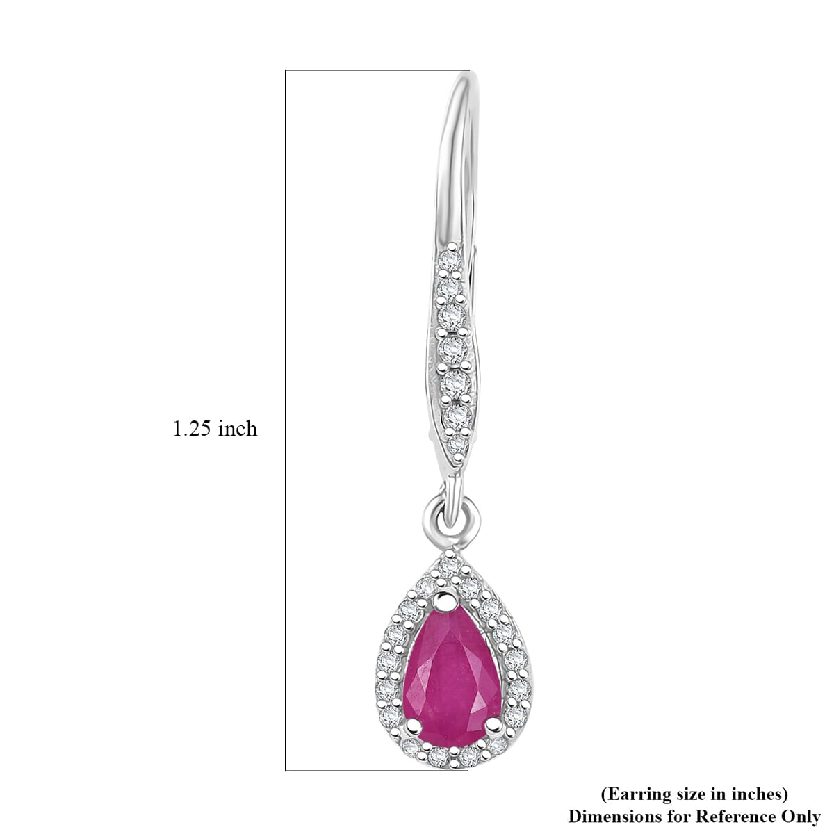 D'Joy AAA Royal Ruby and White Zircon 1.60 ctw Lever Back Earrings in Rhodium Over Sterling Silver image number 6