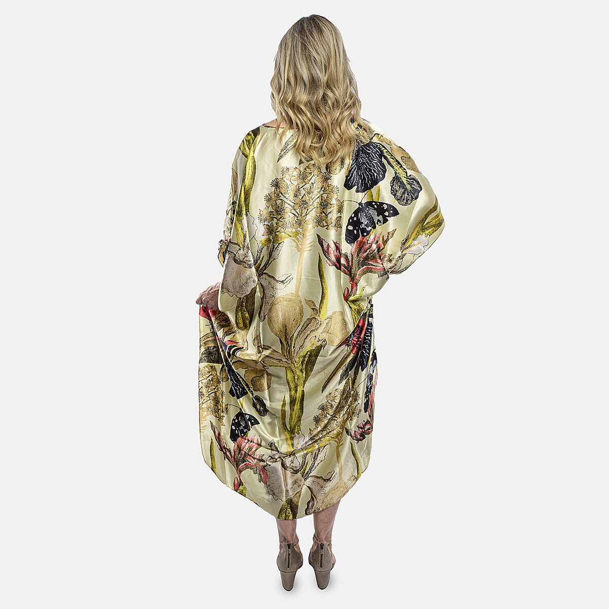 Value Buy Winlar Beige Butterfly Long Satin Kaftan - One Size Fits Most image number 1