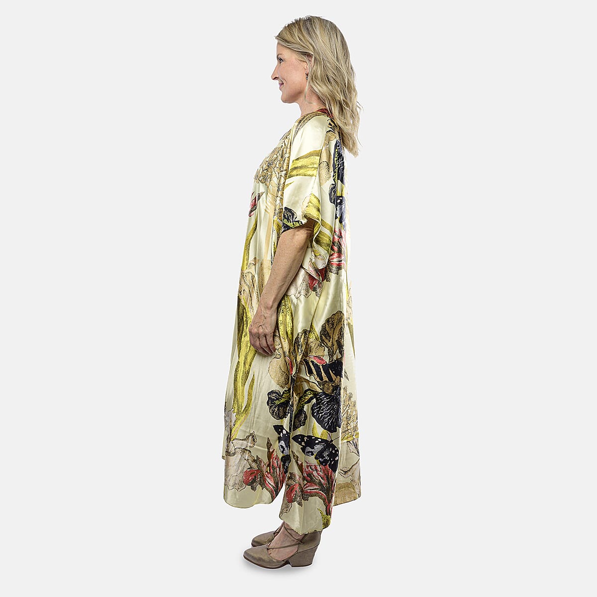 Value Buy Winlar Beige Butterfly Long Satin Kaftan - One Size Fits Most image number 2