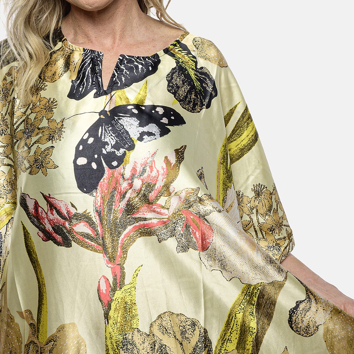 Value Buy Winlar Beige Butterfly Long Satin Kaftan - One Size Fits Most image number 3