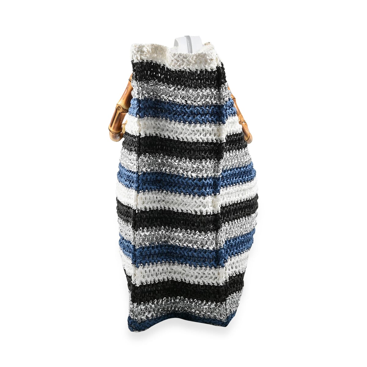 Wild Flower Navy & Multi Color Stripe Straw Handbag with Bamboo Handle image number 1
