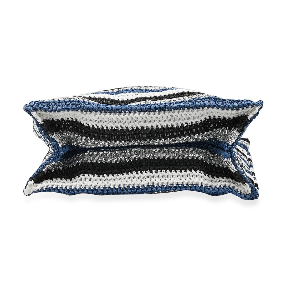 Wild Flower Navy & Multi Color Stripe Straw Handbag with Bamboo Handle image number 2