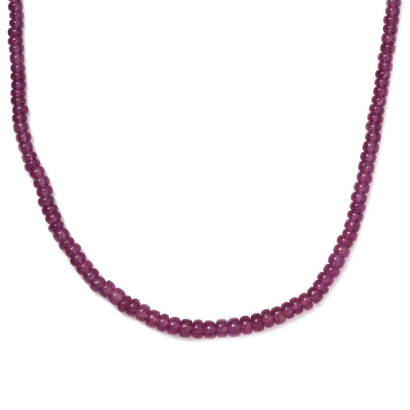 African Ruby 93.50 ctw Beaded Necklace (18 Inches) in 18K Vermeil Yellow Gold over Sterling Silver