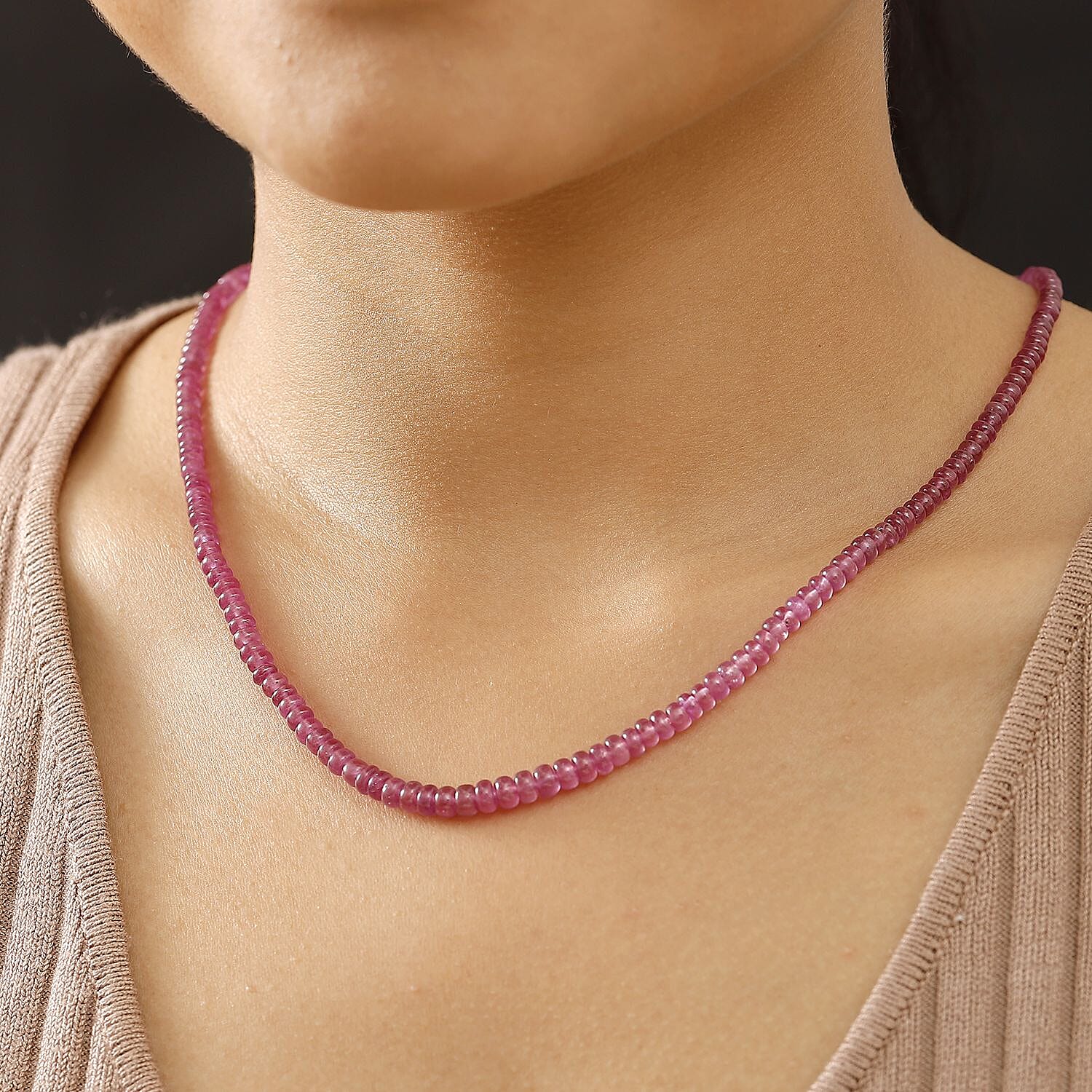 African Ruby 93.50 ctw Beaded Necklace (18 Inches) in 18K Vermeil Yellow Gold over Sterling Silver
