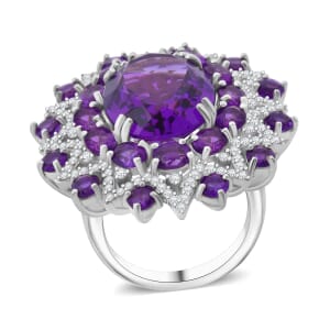 African Amethyst and White Zircon 13.85 ctw Eclipse Royale Ring in Rhodium Over Sterling Silver (Size 10.0)
