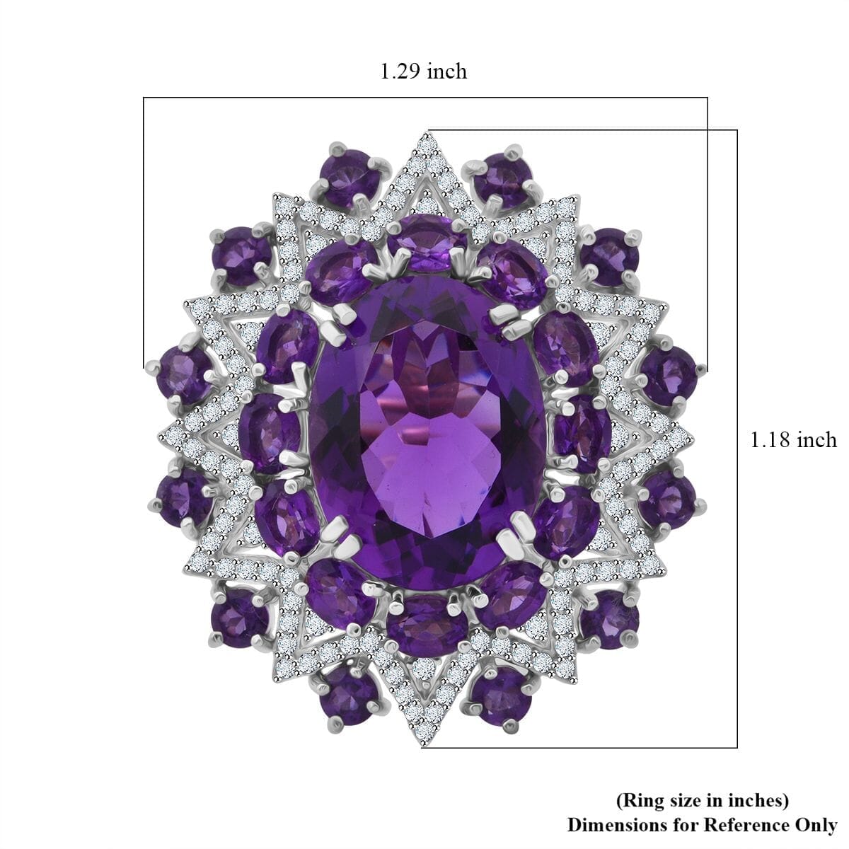 African Amethyst, White Zircon Floral Ring in Rhodium Over Sterling Silver (Size 11.0) 13.85 ctw image number 4