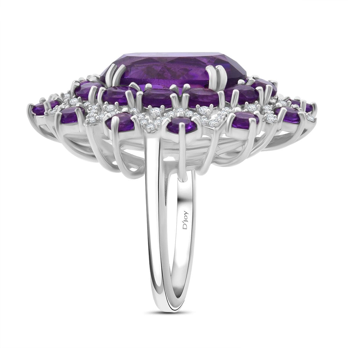 African Amethyst and White Zircon 13.85 ctw Eclipse Royale Ring in Rhodium Over Sterling Silver (Size 7.0) image number 2