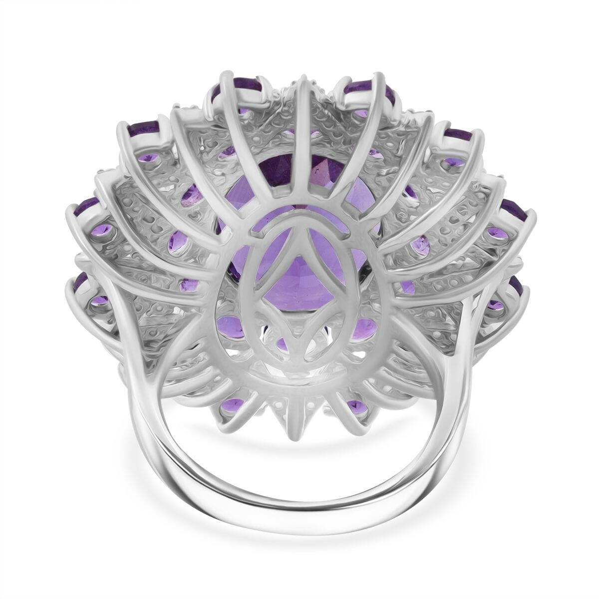 African Amethyst and White Zircon 13.85 ctw Eclipse Royale Ring in Rhodium Over Sterling Silver (Size 7.0) image number 3