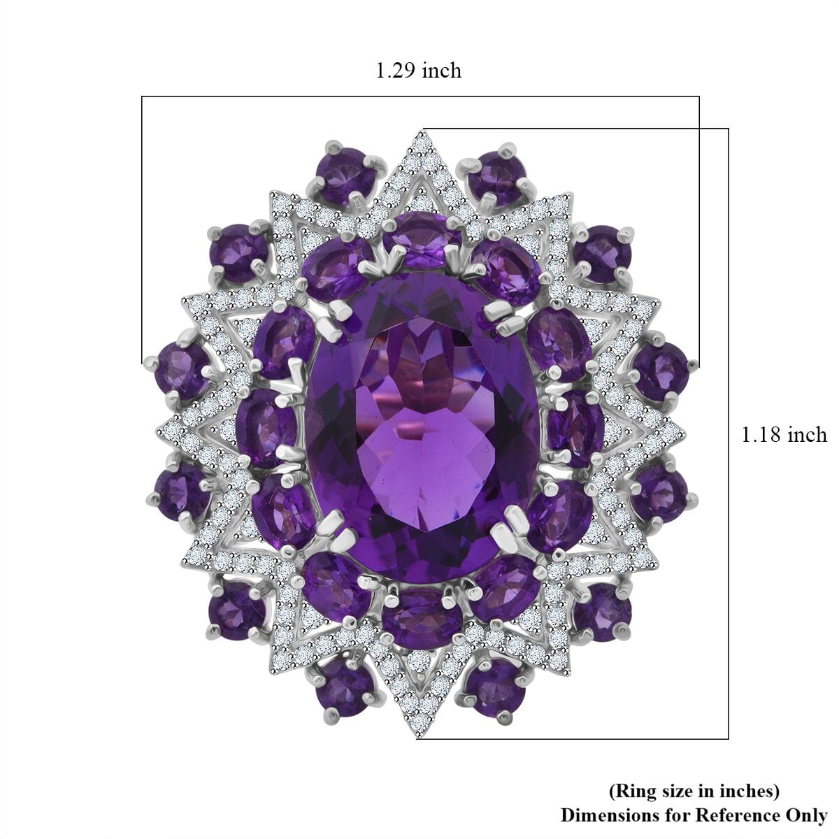African Amethyst and White Zircon 13.85 ctw Eclipse Royale Ring in Rhodium Over Sterling Silver (Size 7.0) image number 4