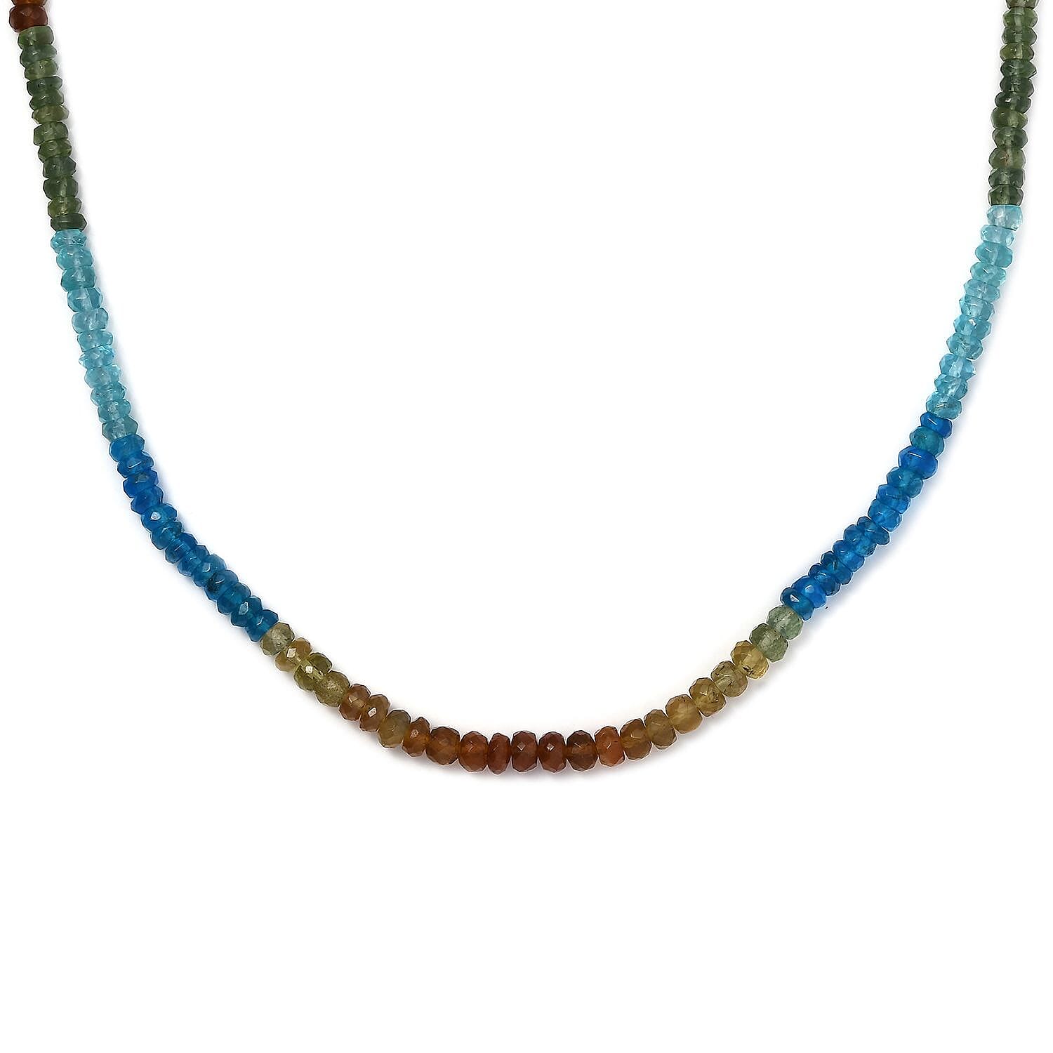 Multi Apatite 77.50 ctw Beaded Necklace (18 Inches) in Rhodium Over Sterling Silver