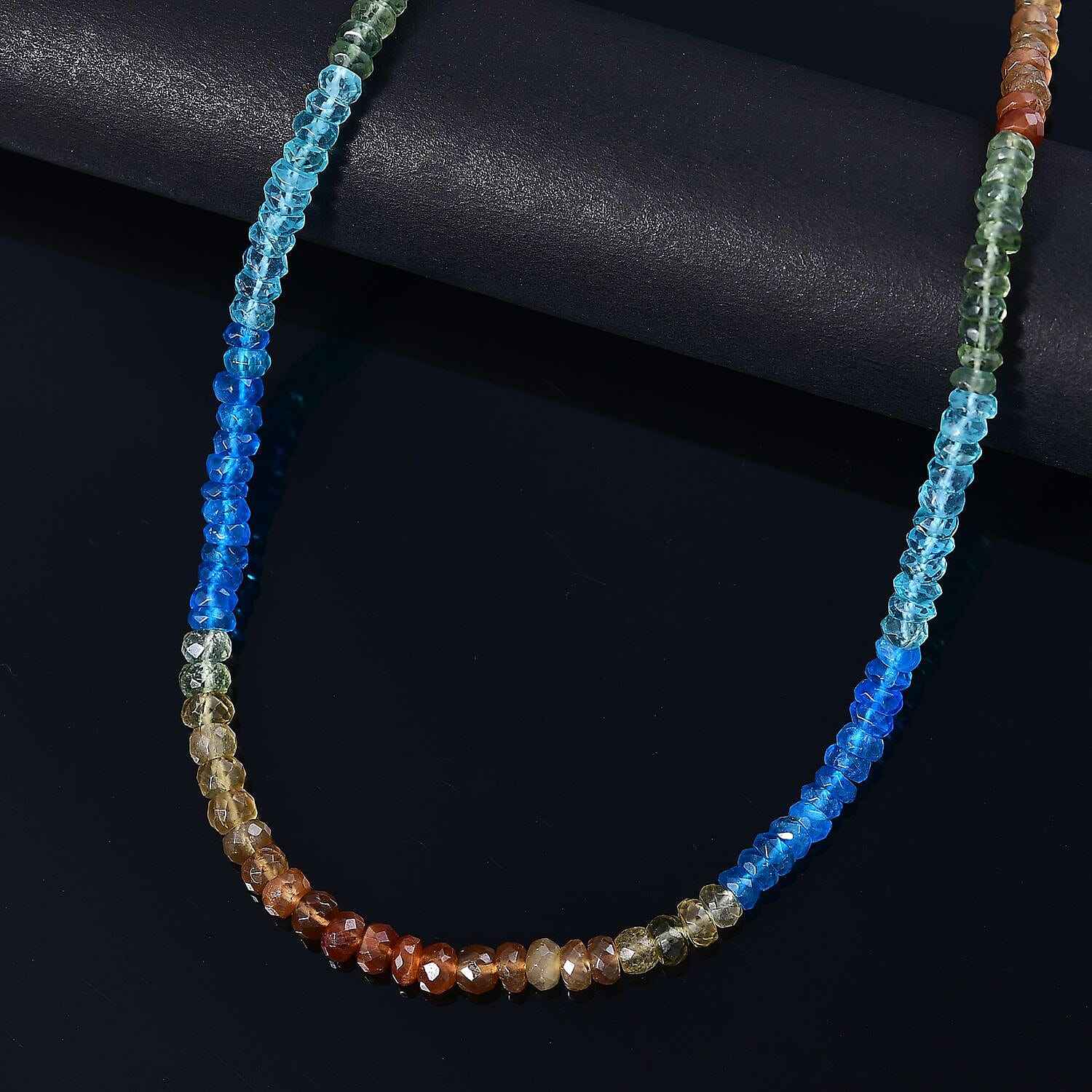 Multi Apatite 77.50 ctw Beaded Necklace (18 Inches) in Rhodium Over Sterling Silver