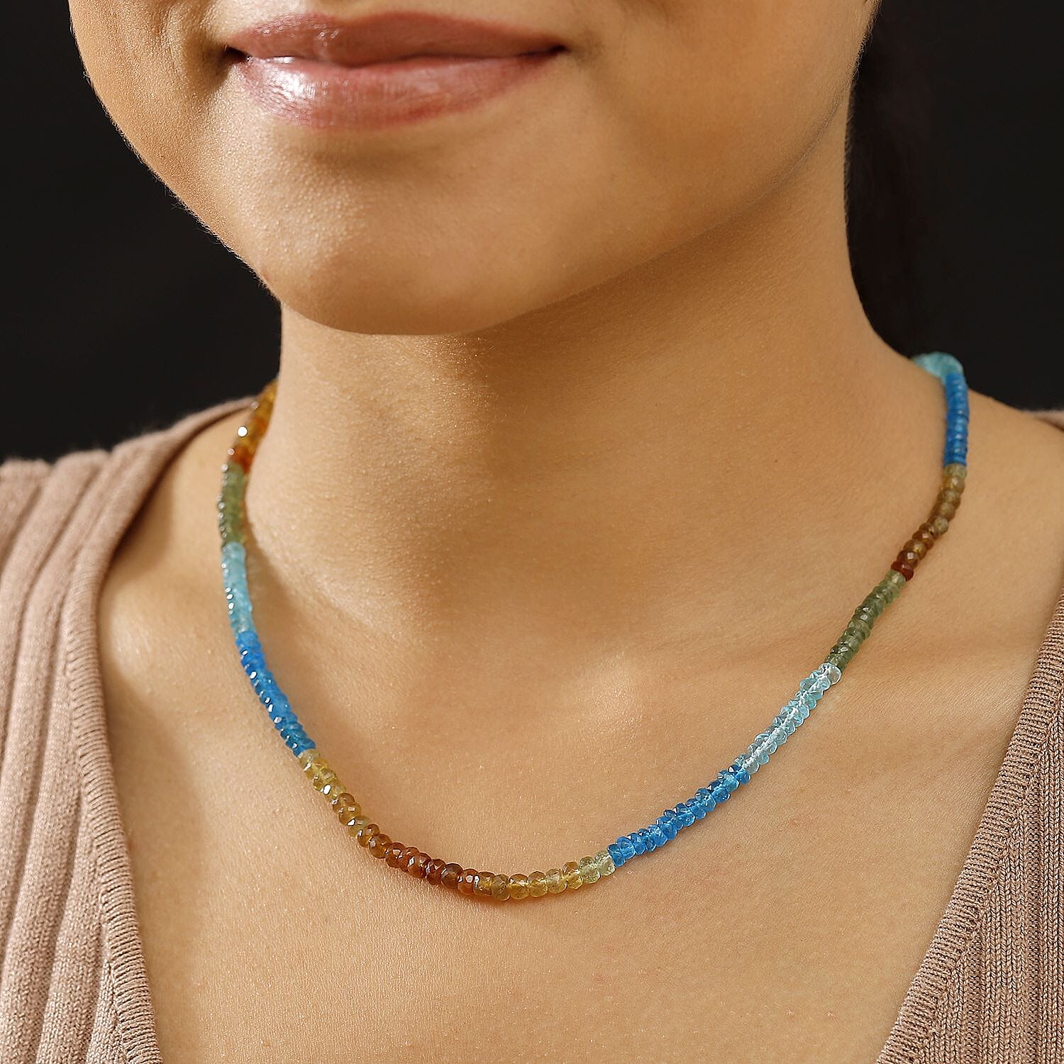 Multi Apatite 77.50 ctw Beaded Necklace (18 Inches) in Rhodium Over Sterling Silver