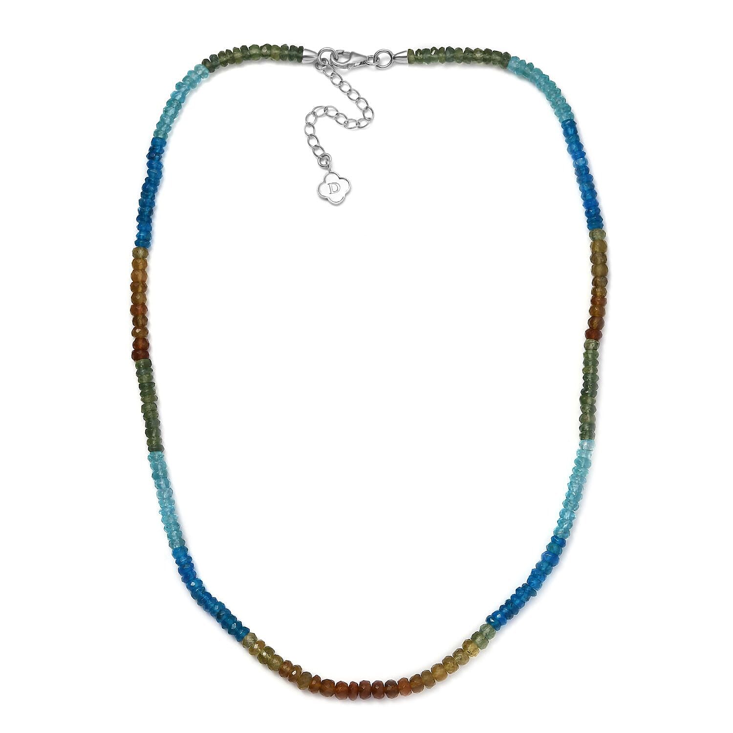 Multi Apatite 77.50 ctw Beaded Necklace (18 Inches) in Rhodium Over Sterling Silver