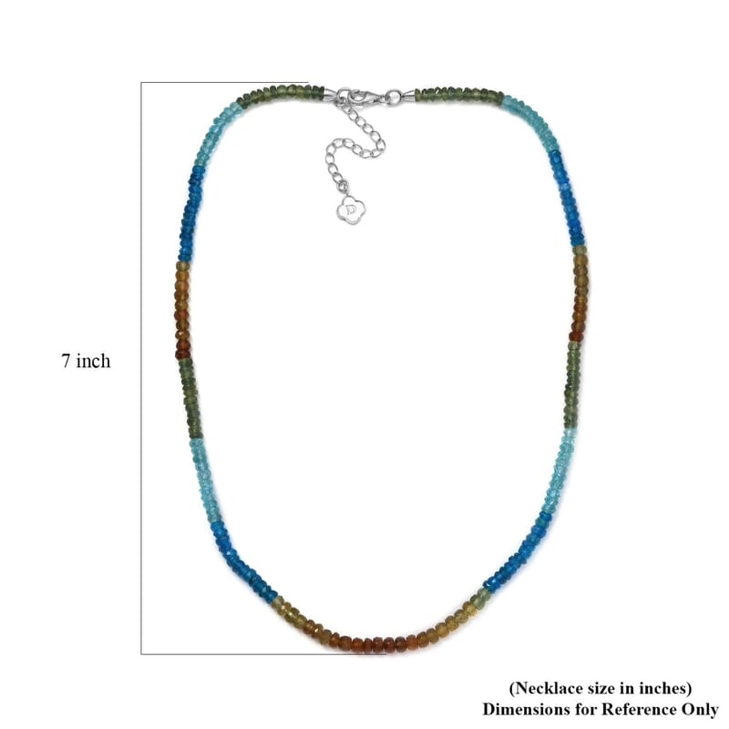 Multi Apatite 77.50 ctw Beaded Necklace (18 Inches) in Rhodium Over Sterling Silver