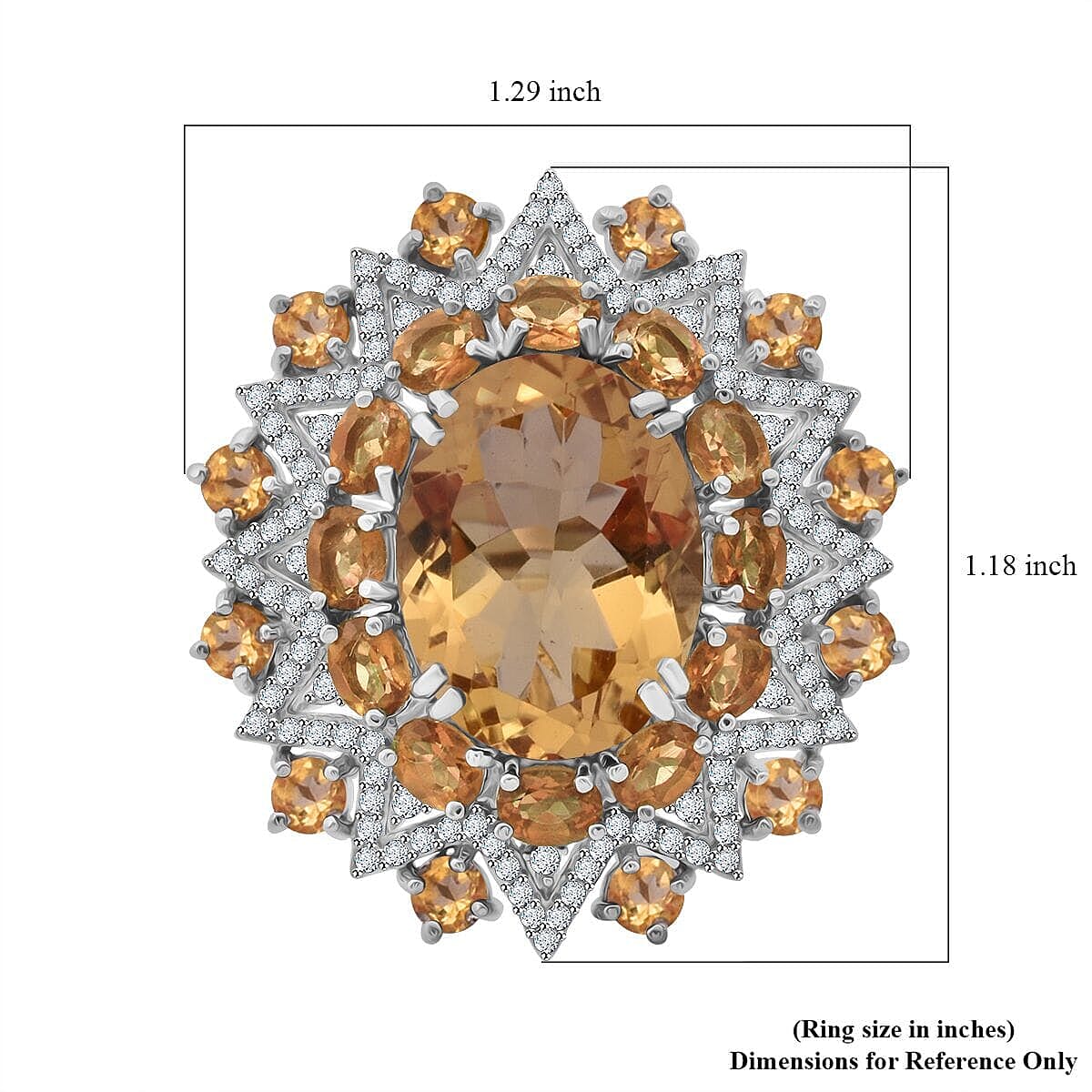Brazilian Citrine, White Zircon Floral Ring in Rhodium Over Sterling Silver (Size 11.0) 13.20 ctw image number 5