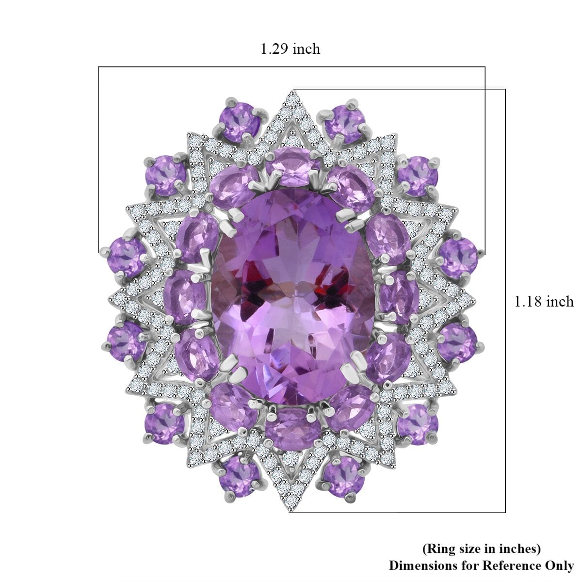 Rose De France Amethyst and White Zircon 13.00 ctw Eclipse Royale Ring in Rhodium Over Sterling Silver (Size 10.0) image number 5