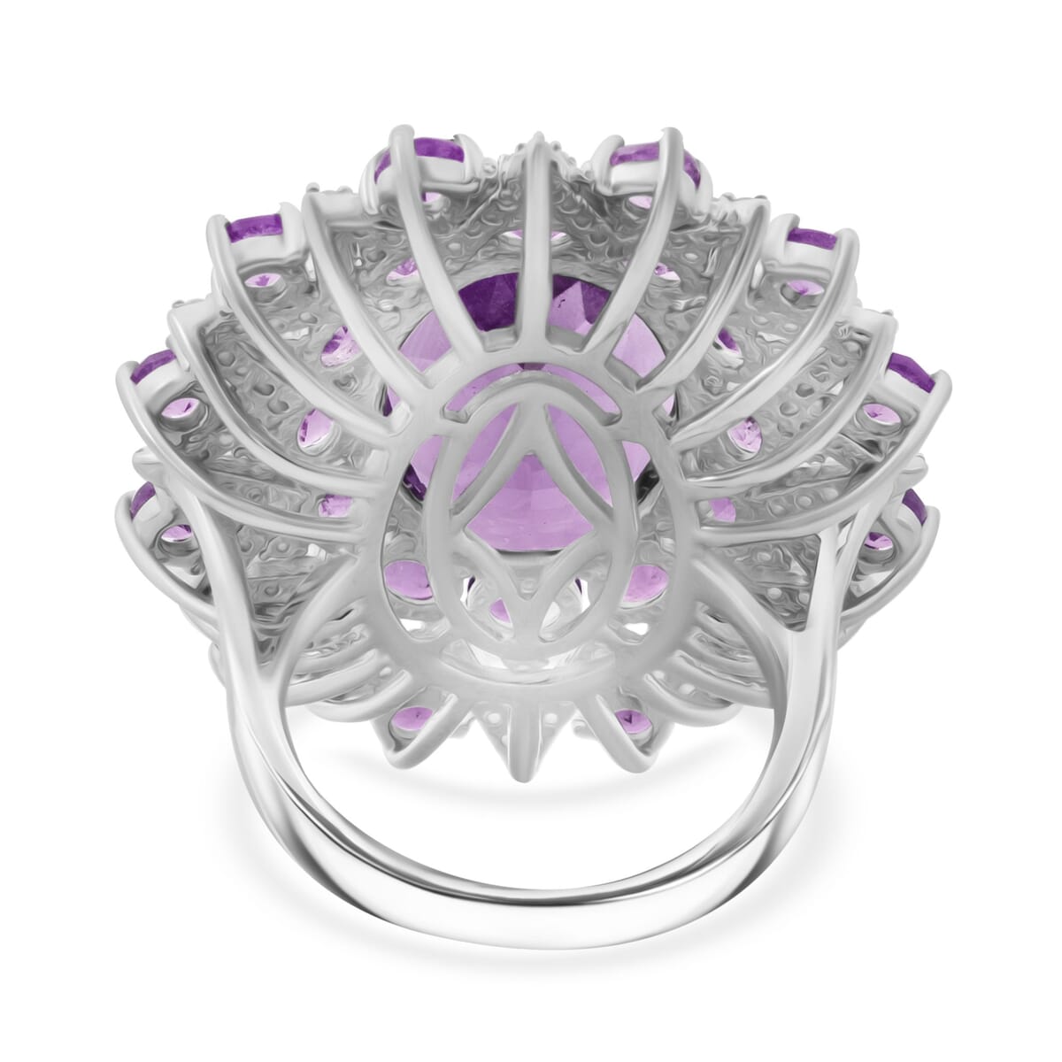 Rose De France Amethyst, White Zircon Floral Ring in Rhodium Over Sterling Silver (Size 11.0) 13.00 ctw image number 4